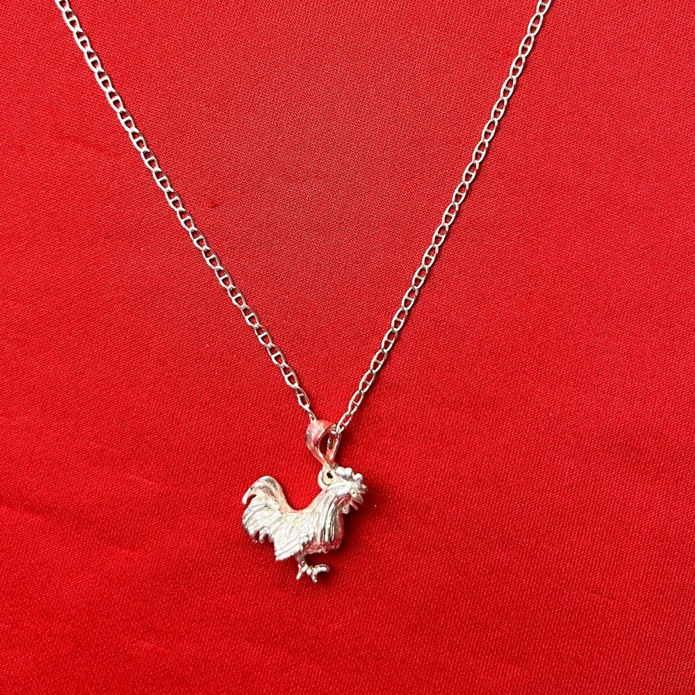 925‎ Sterling Silver Rooster Charm Pendant and chain necklace